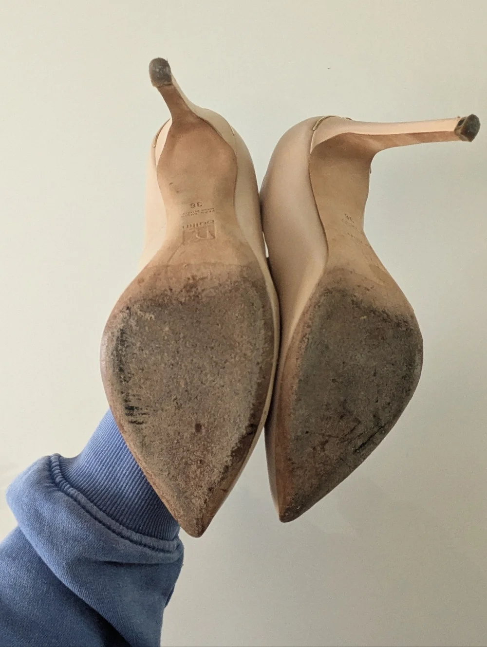 Nude Pointed-Toe High Heel Pumps Leather